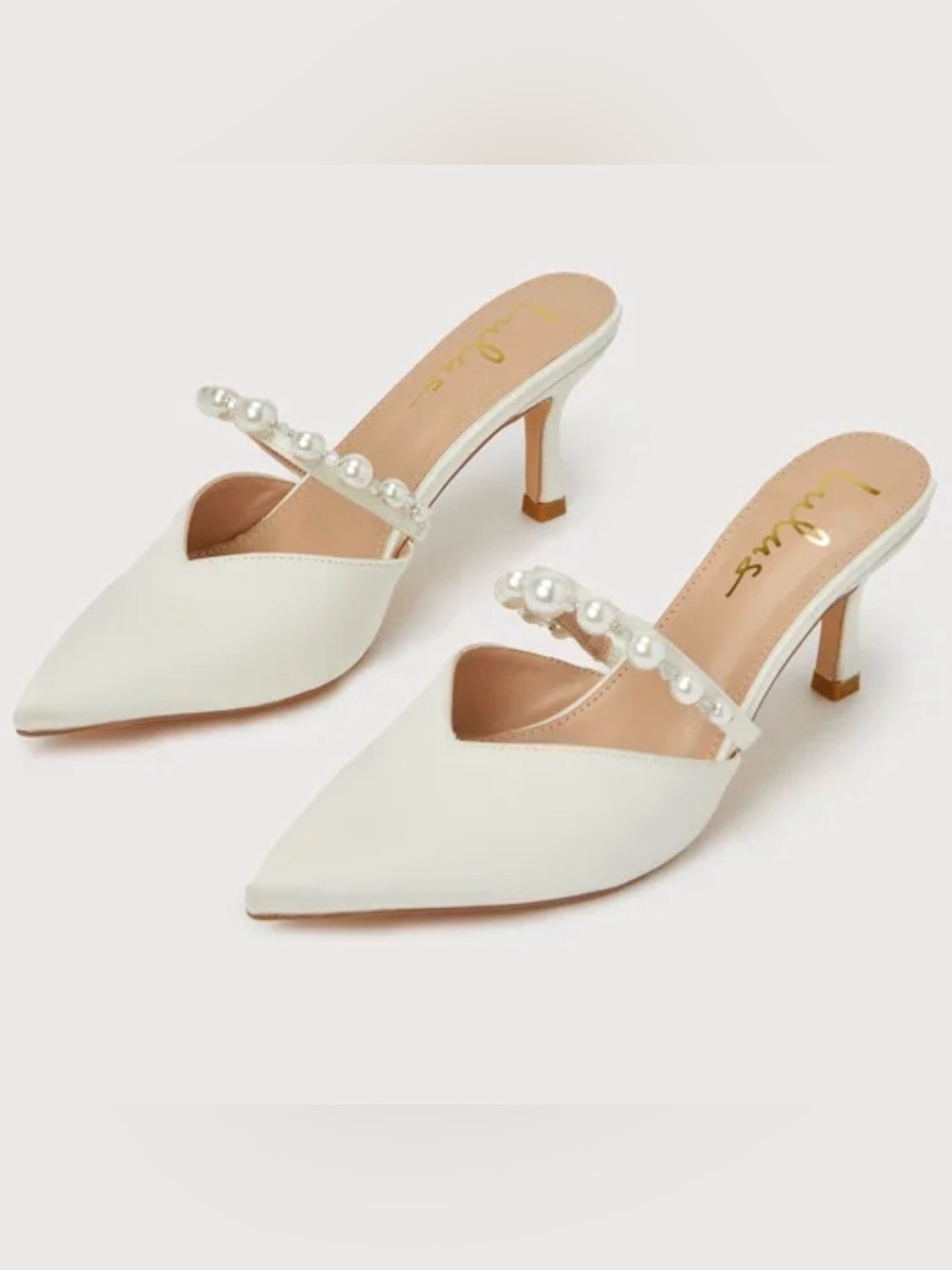 Lulus Daryll White Satin Pearl Pointed-Toe
Mule Pumps - Picture 2 of 12